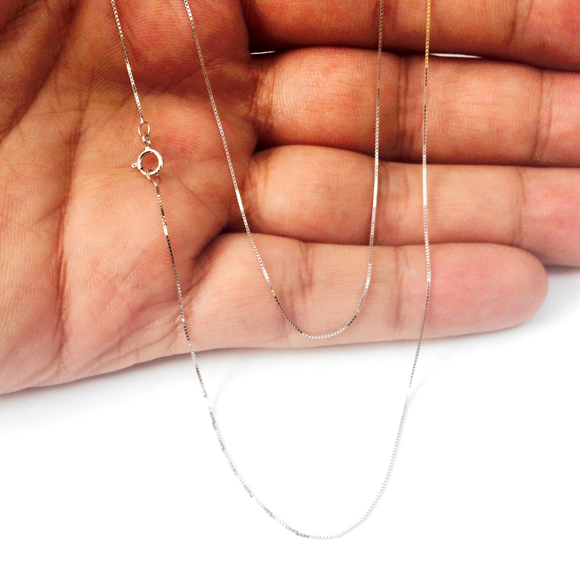 14k White Solid Gold Mirror Box Chain Necklace, 0.45mm - JewelryAffairs