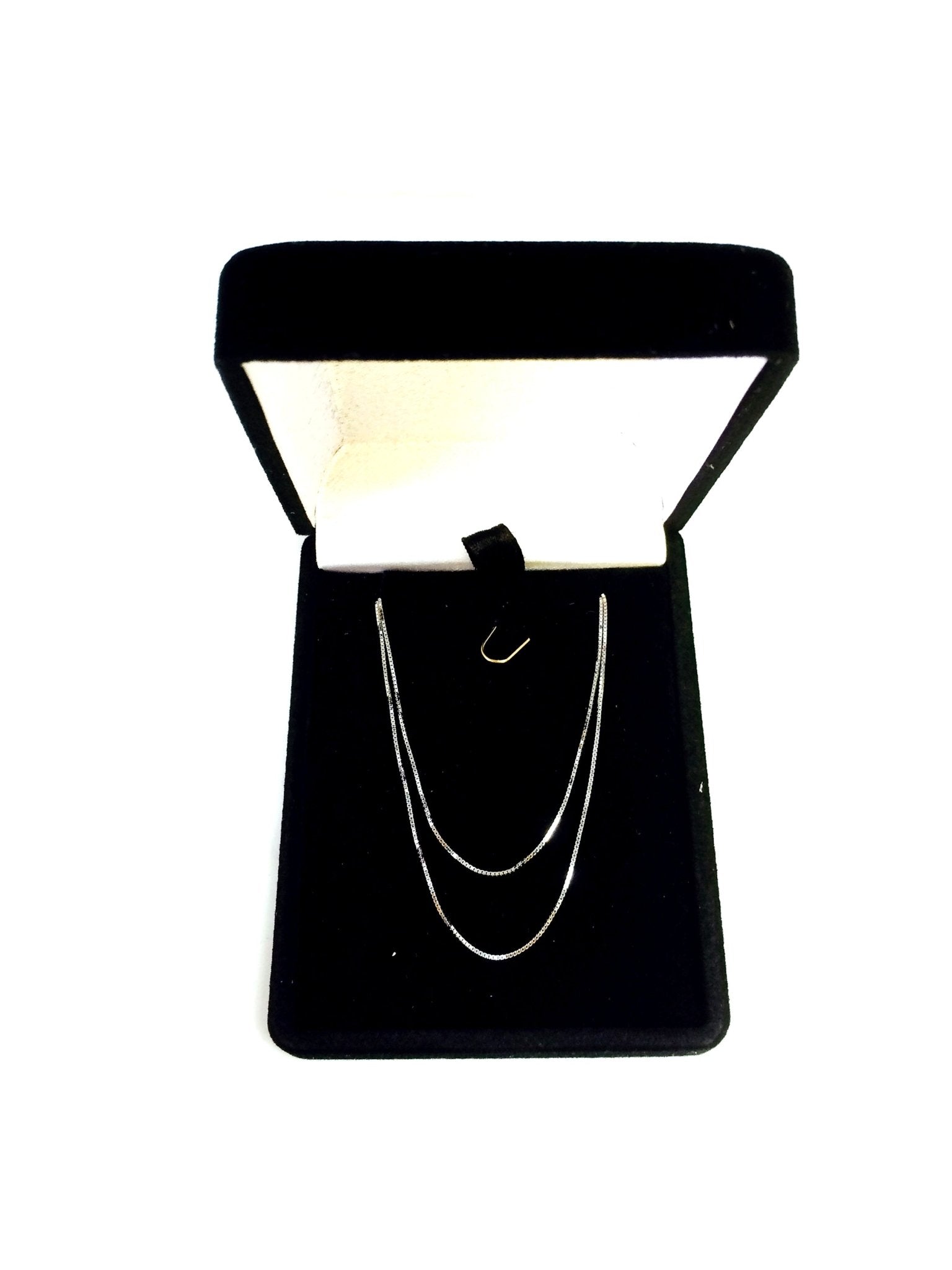 14k White Solid Gold Mirror Box Chain Necklace, 0.6mm - JewelryAffairs