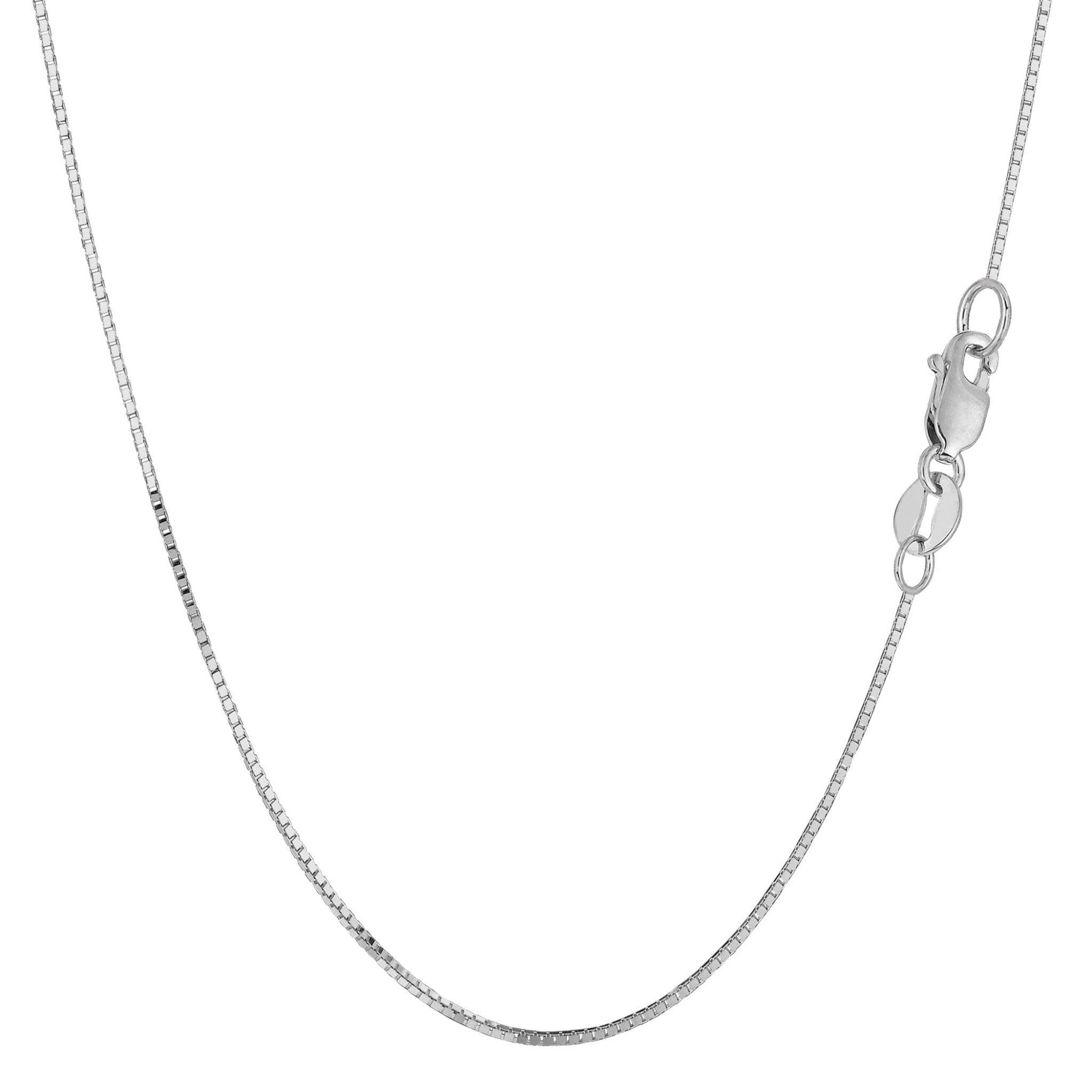 14k White Solid Gold Mirror Box Chain Necklace, 0.7mm - JewelryAffairs