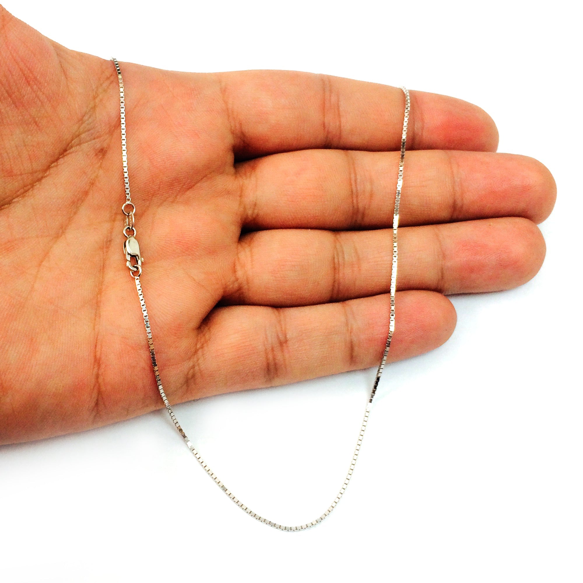 14k White Solid Gold Mirror Box Chain Necklace, 1.0mm - JewelryAffairs