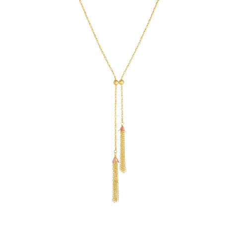 14k Yellow And Rose Gold Double Tassel Necklace, 18"