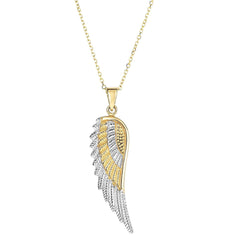14k Yellow And White Gold Angel Wing Pendant Chain Necklace, 18"