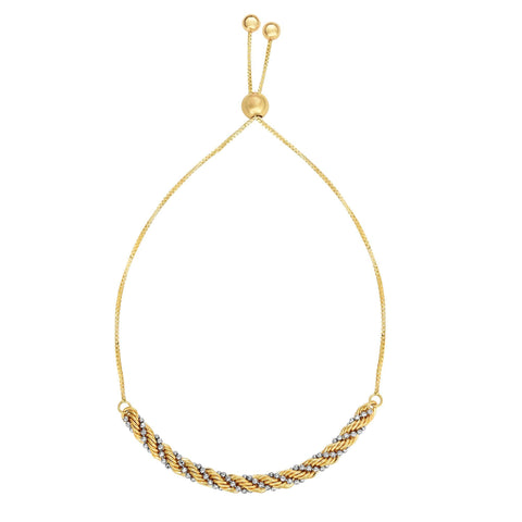 14k Yellow And White Gold Bolo Friendship Adjustable Bracelet, 9.25"