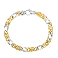 14k Yellow And White Gold Diamond Cut Figaro Link Mens Bracelet, 8.5" - JewelryAffairs