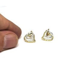 14k Yellow And White Gold Double Heart Stud Earrings - JewelryAffairs