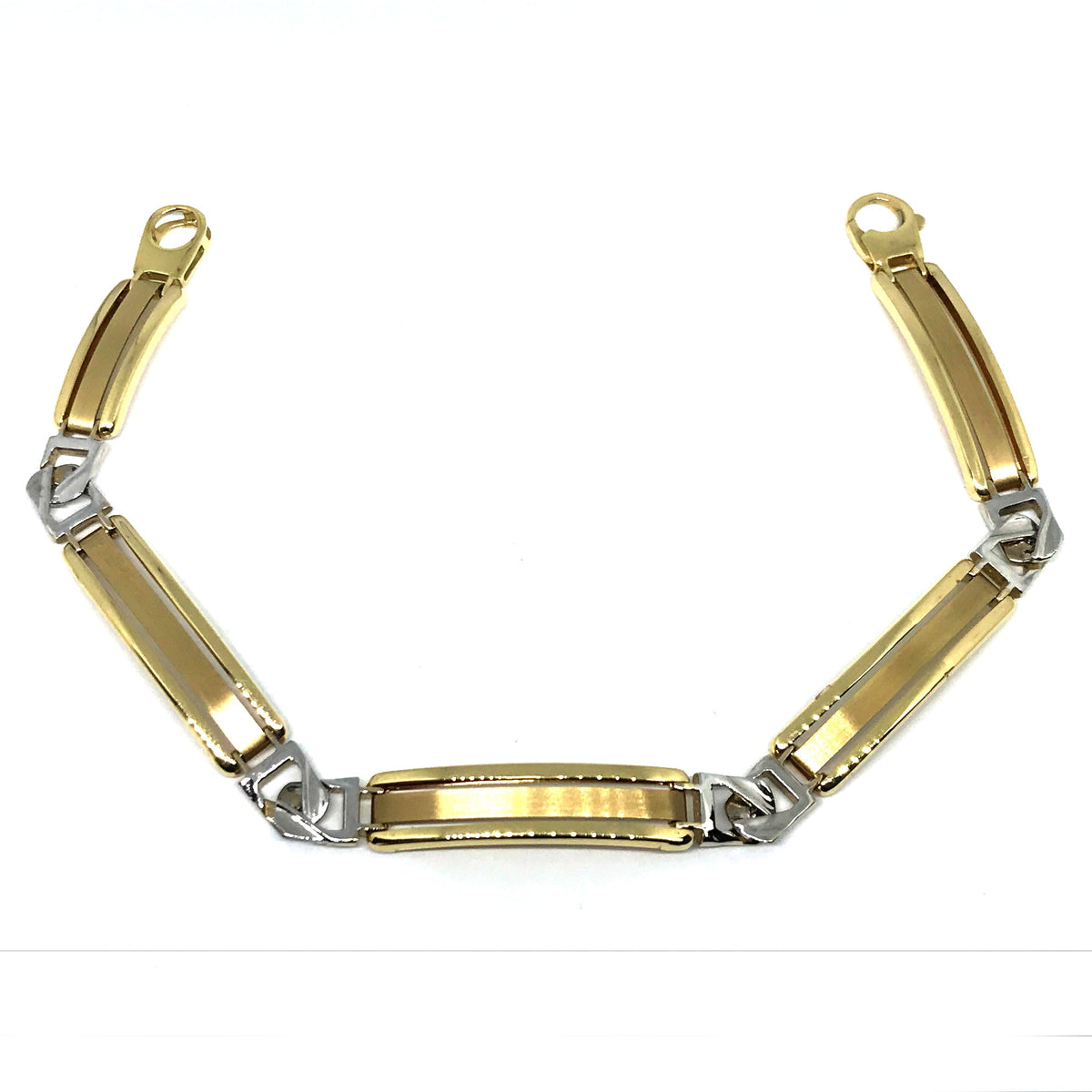 14k Yellow And White Gold Fancy Link Mens Bracelet, 8.25" - JewelryAffairs