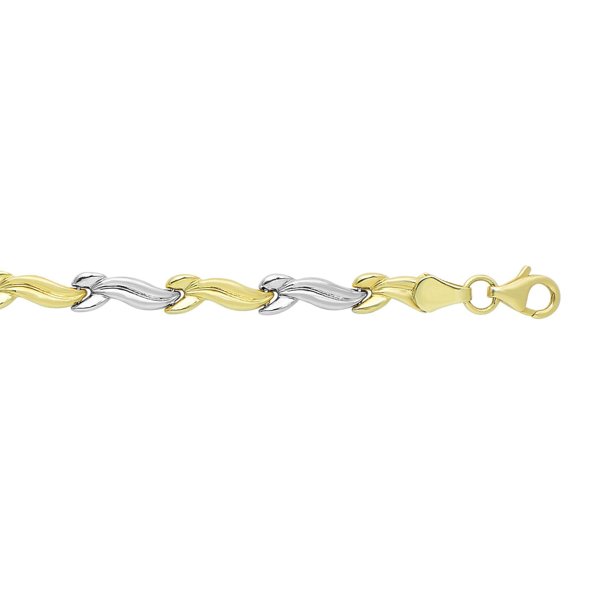 14k Yellow And White Gold Finish Wave Patterned Bracelet, 7,25" - JewelryAffairs