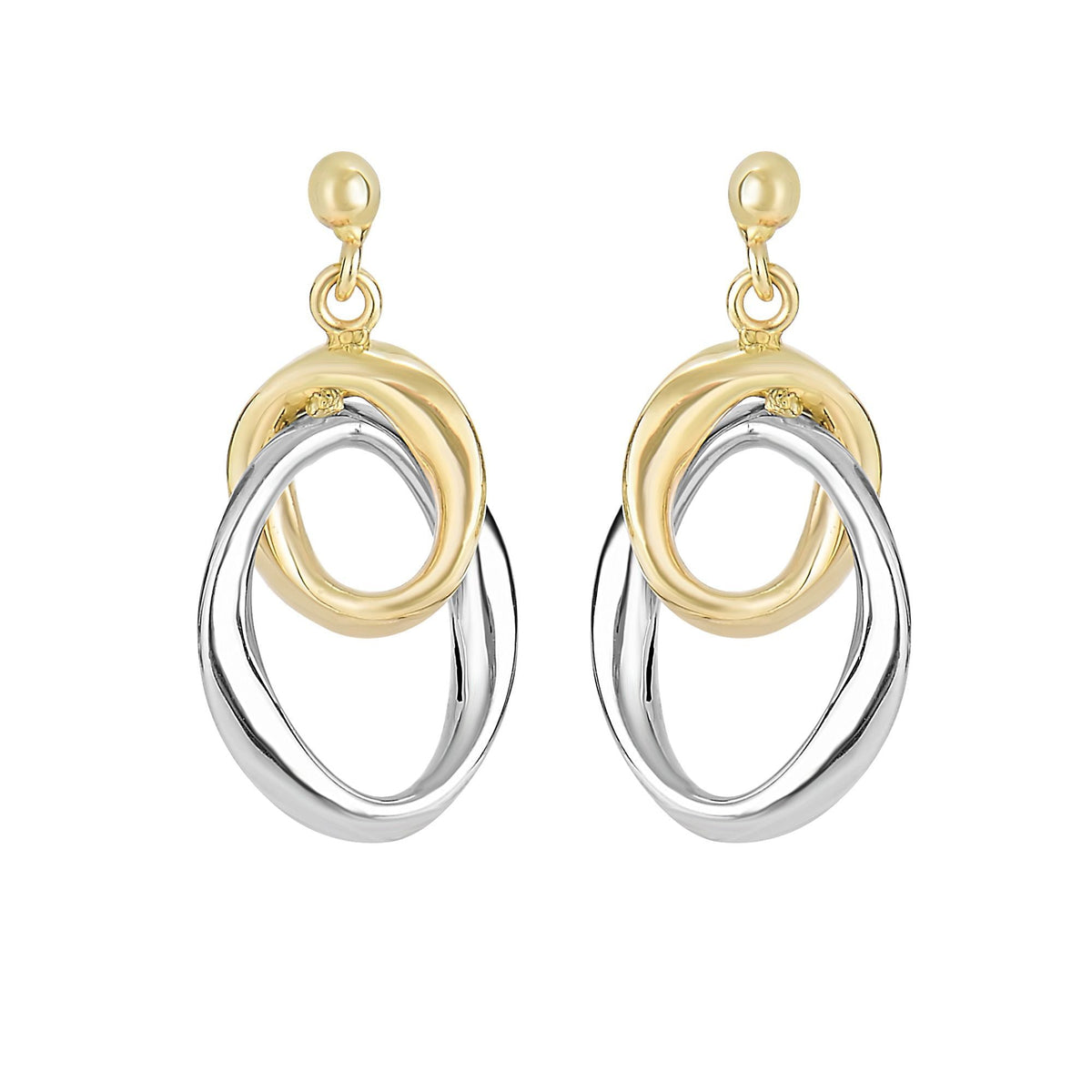 14K Yellow And White Gold Hanging Oval Earrings