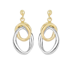 14K Yellow And White Gold Hanging Oval Earrings