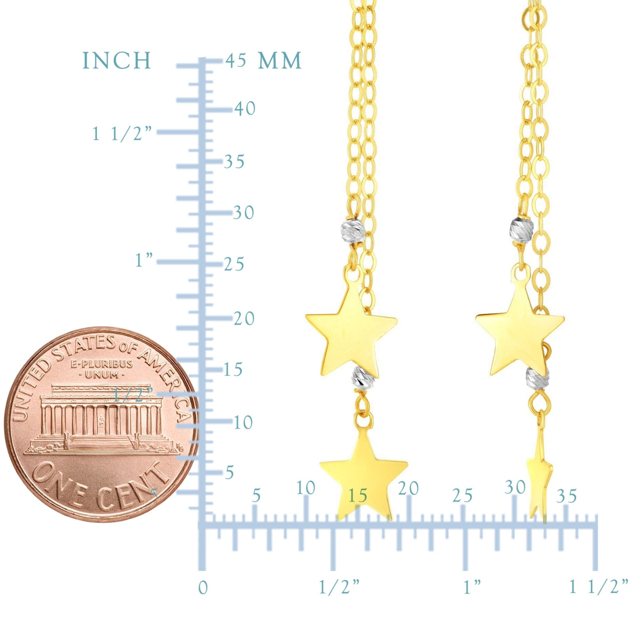 14K Yellow And White Gold Hanging Stars Drop Earrings - JewelryAffairs
