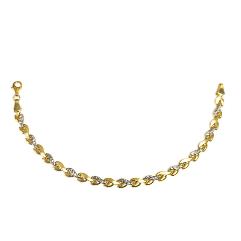 14k Yellow And White Gold Heart Link Bracelet, 7,25"