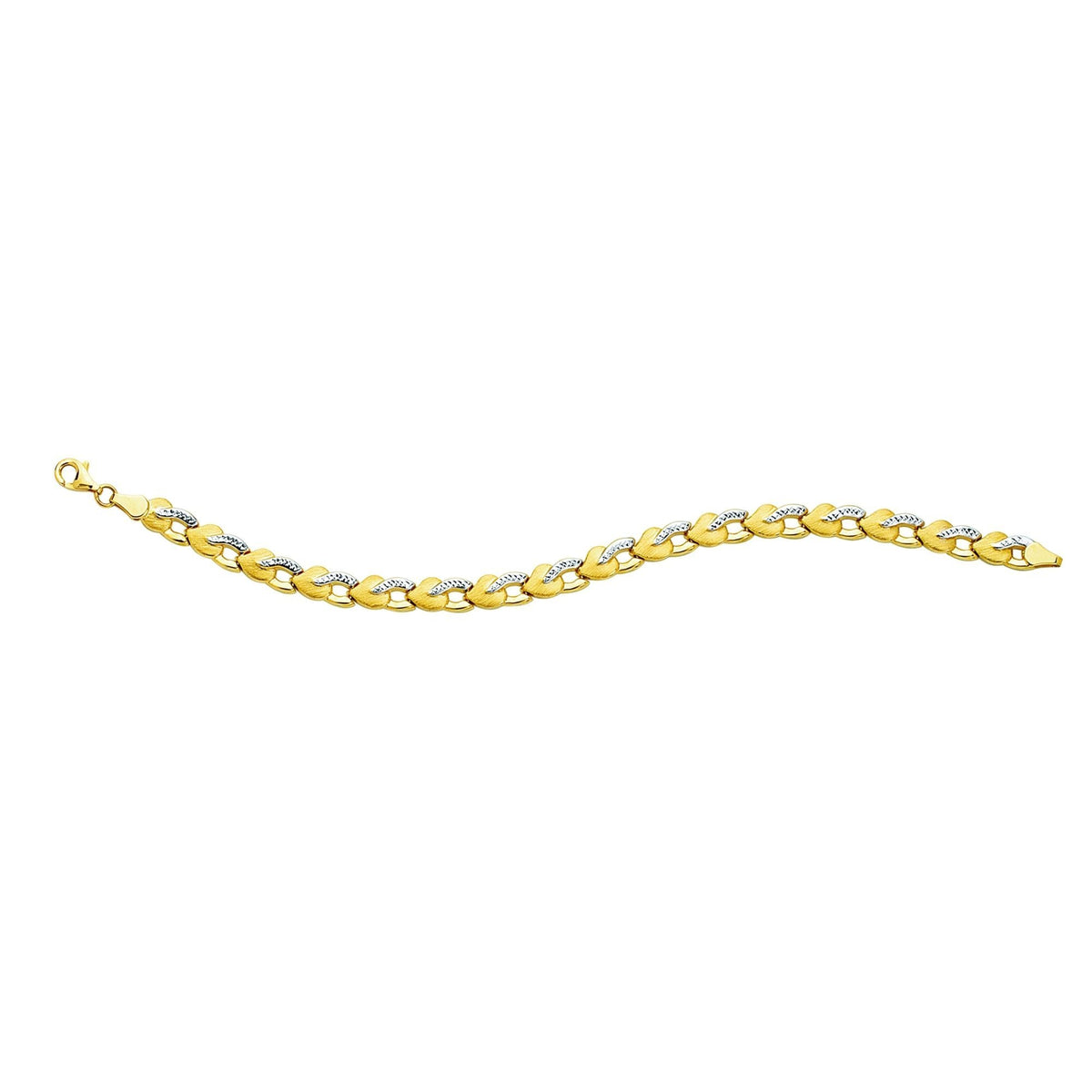 14k Yellow And White Gold Heart Links Bracelet, 7,25" - JewelryAffairs