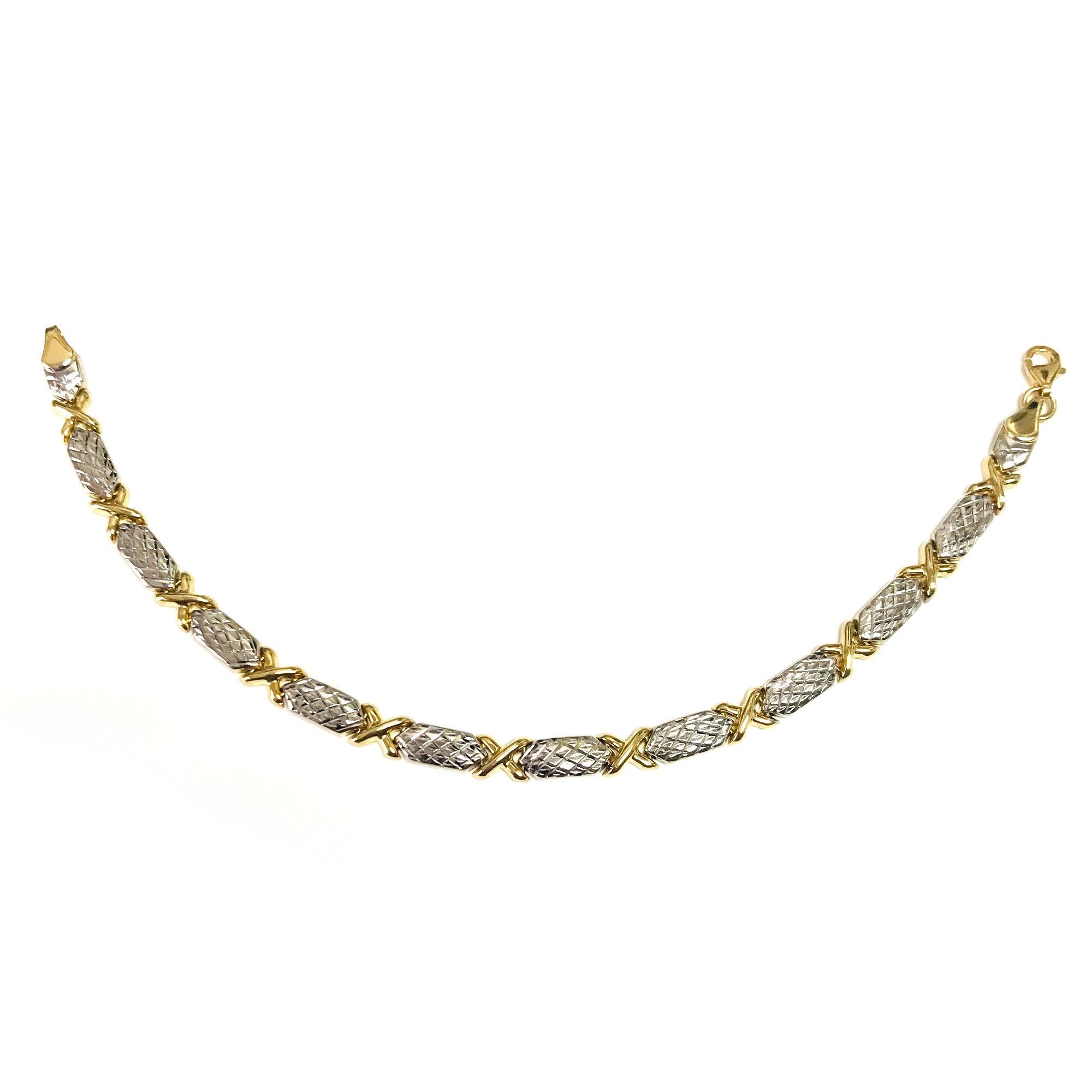 14k Yellow And White Gold Hugs And Kisses Link Bracelet, 7,25" - JewelryAffairs