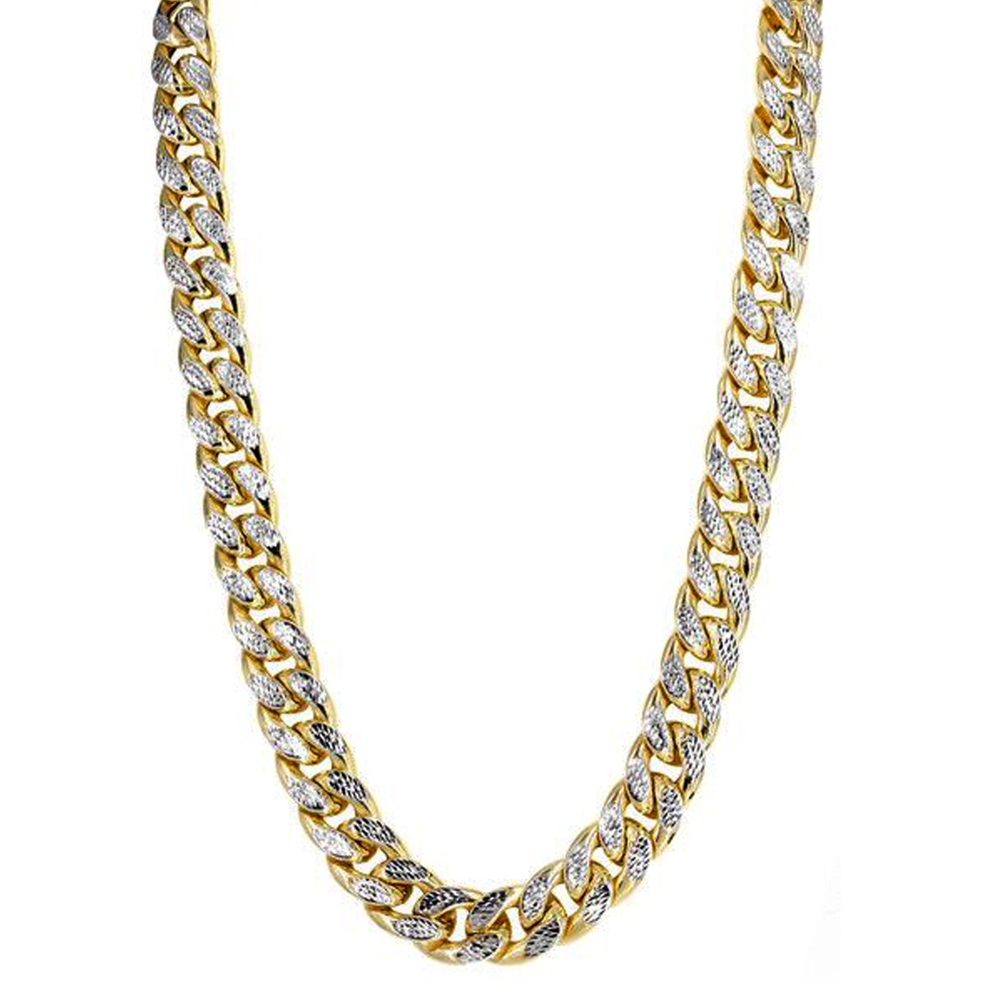 14k Yellow And White Gold Miami Cuban Pave Link Chain Necklace, Width 9.5mm, 22" - JewelryAffairs