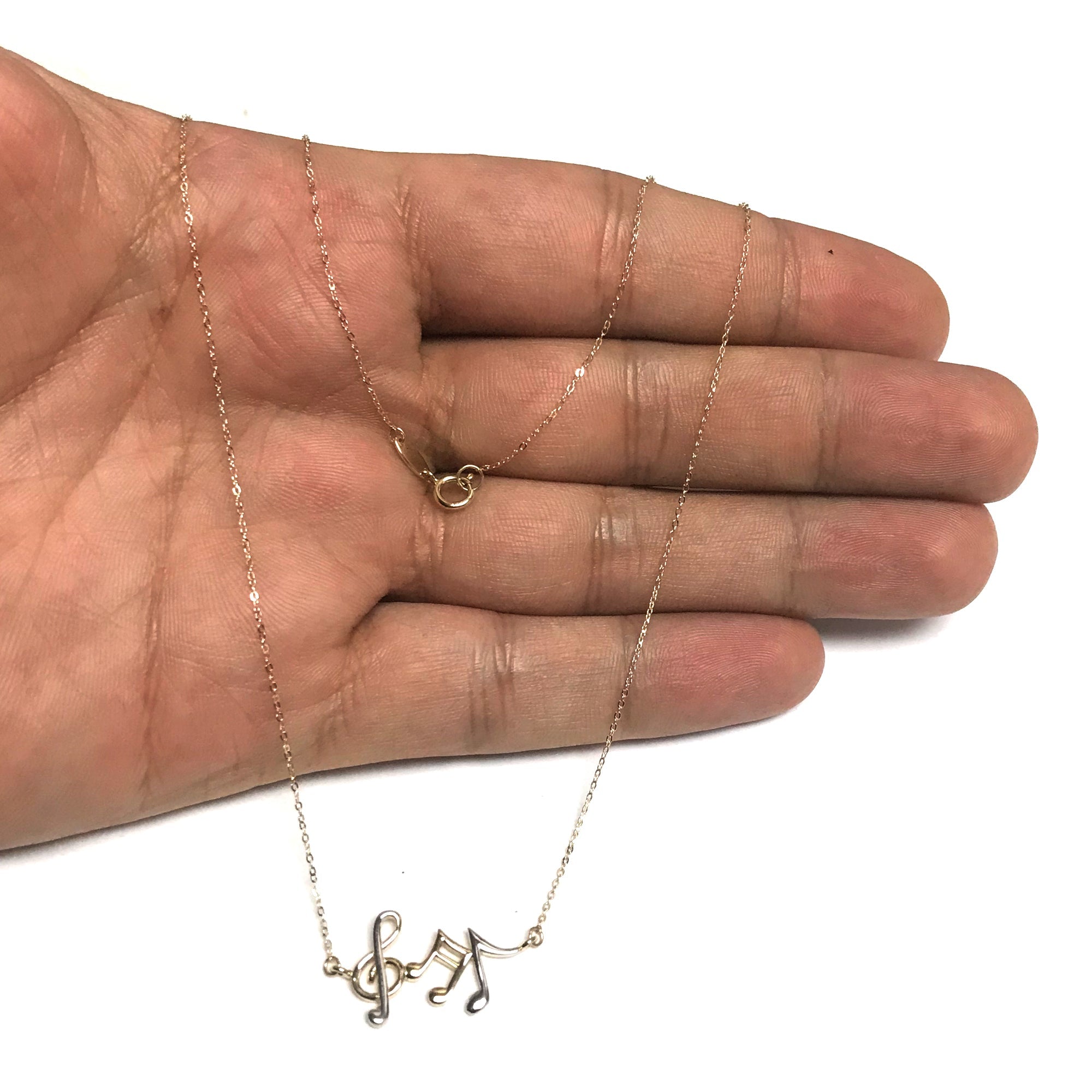 14k Yellow And White Gold Musical Notes Cable Chain Necklace, 17"
