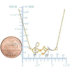 14k Yellow And White Gold Musical Notes Cable Chain Necklace, 17"