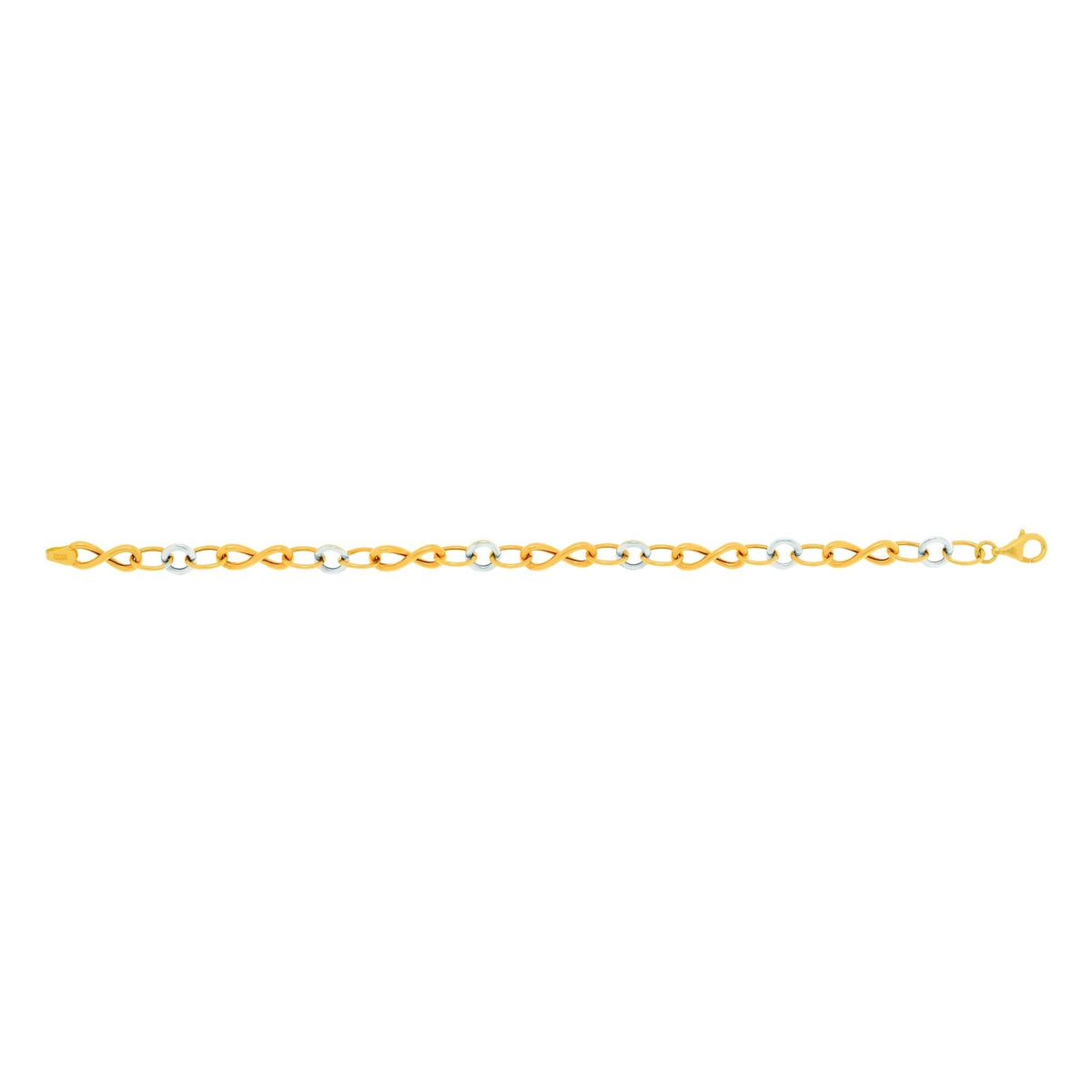 14k Yellow And White Gold Oval And Infinity Links Bracelet, 7,5" - JewelryAffairs
