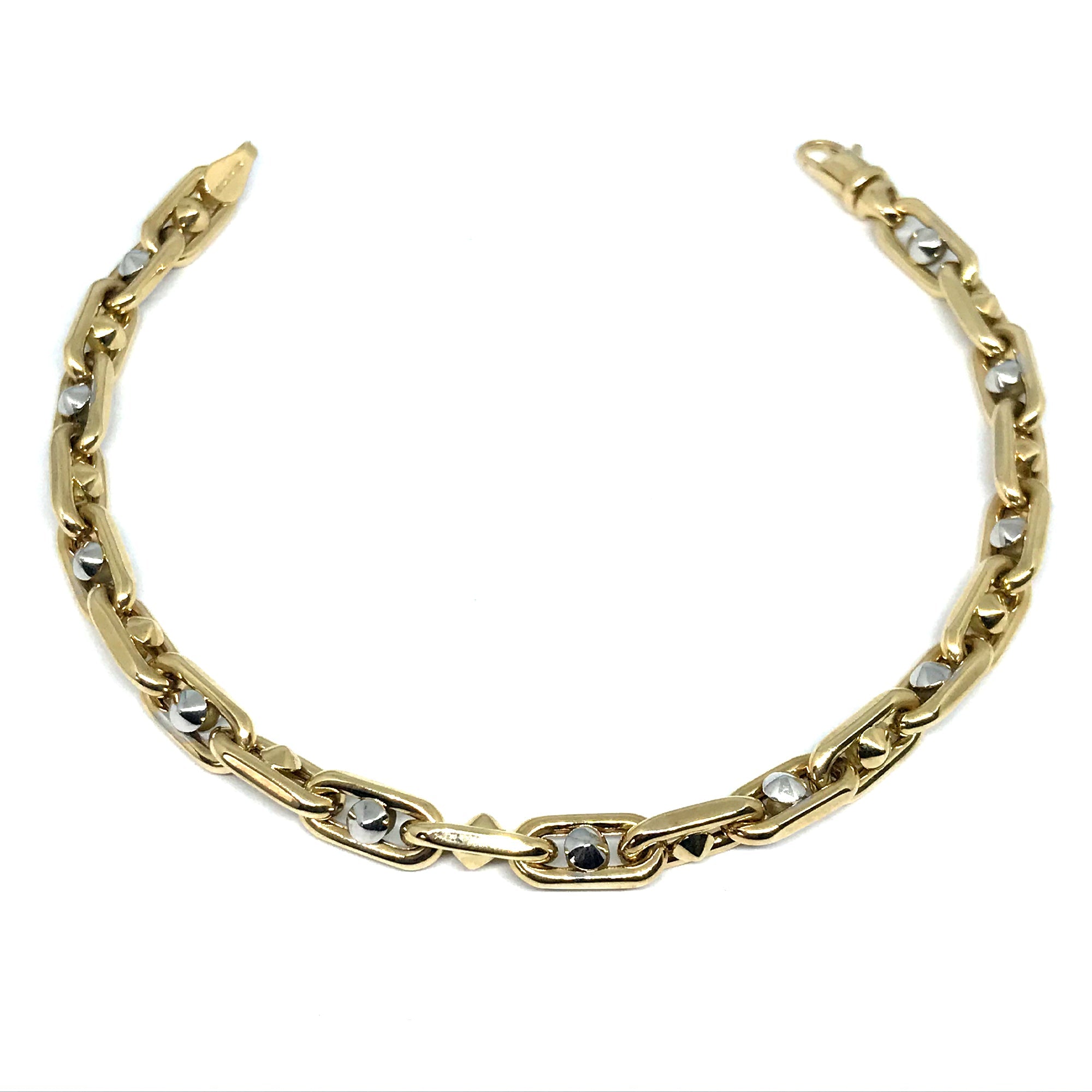 14k Yellow And White Gold Oval Link Mens Beads Bracelet, 8.25" - JewelryAffairs