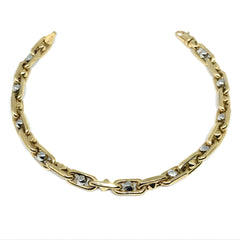 14k Yellow And White Gold Oval Link Mens Beads Bracelet, 8.25" - JewelryAffairs