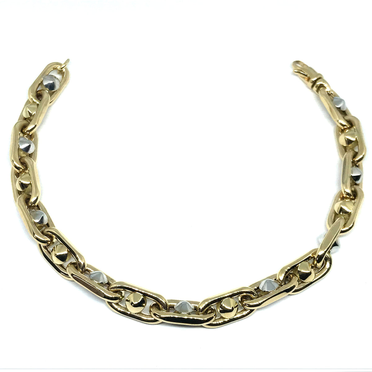 14k Yellow And White Gold Oval Link Mens Fancy Bracelet, 8.25" - JewelryAffairs