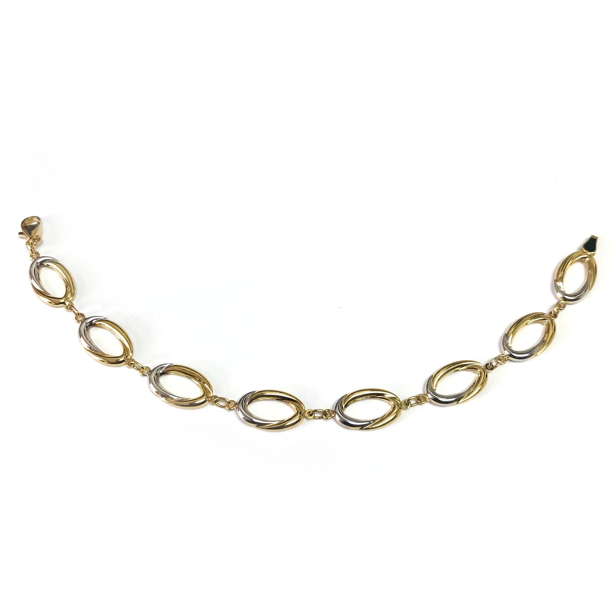 14k Yellow And White Gold Oval Links Bracelet, 7,5" - JewelryAffairs
