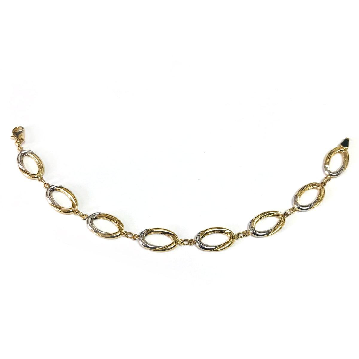 14k Yellow And White Gold Oval Links Bracelet, 7,5" - JewelryAffairs