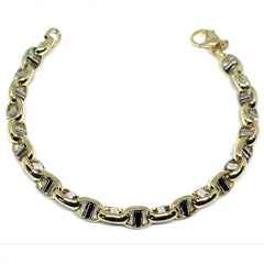 14k Yellow And White Gold Oval Mariner Link Mens Bracelet, 8.5" - JewelryAffairs