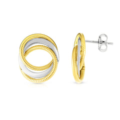 14k Yellow And White Gold Round Interconnected Link Stud Earrings - JewelryAffairs