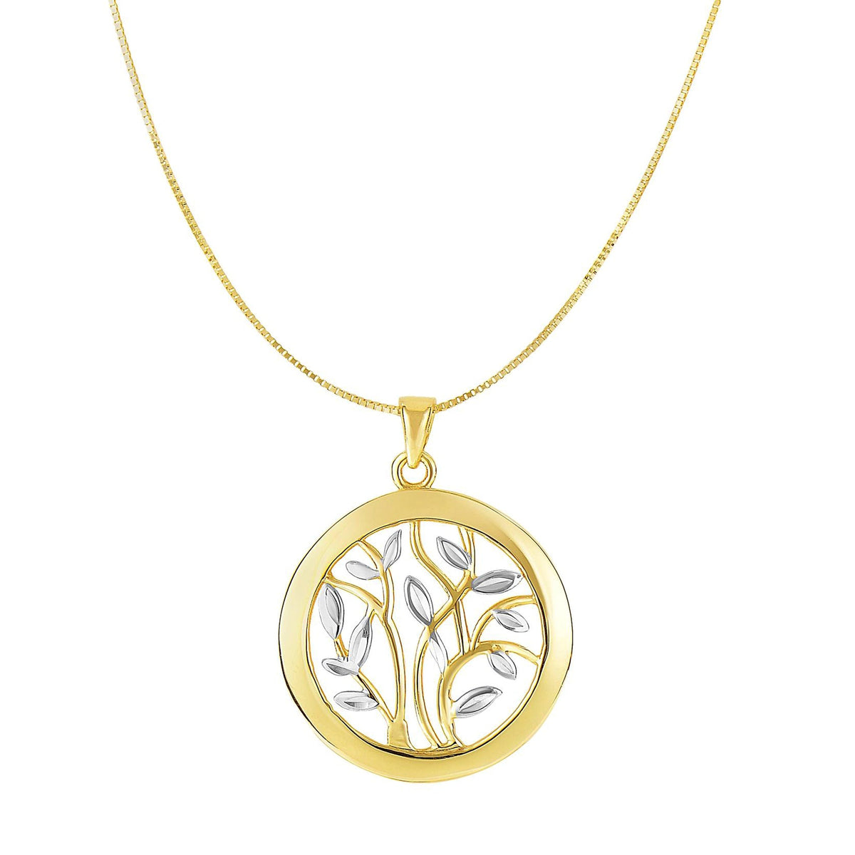 14k Yellow And White Gold Round Tree Of Life Necklace, 18"
