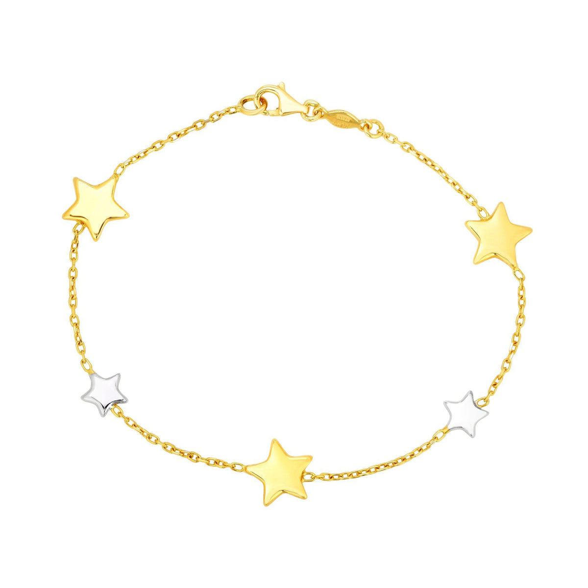 14k Yellow And White Gold Star Charms Bracelet, 7.25 - JewelryAffairs