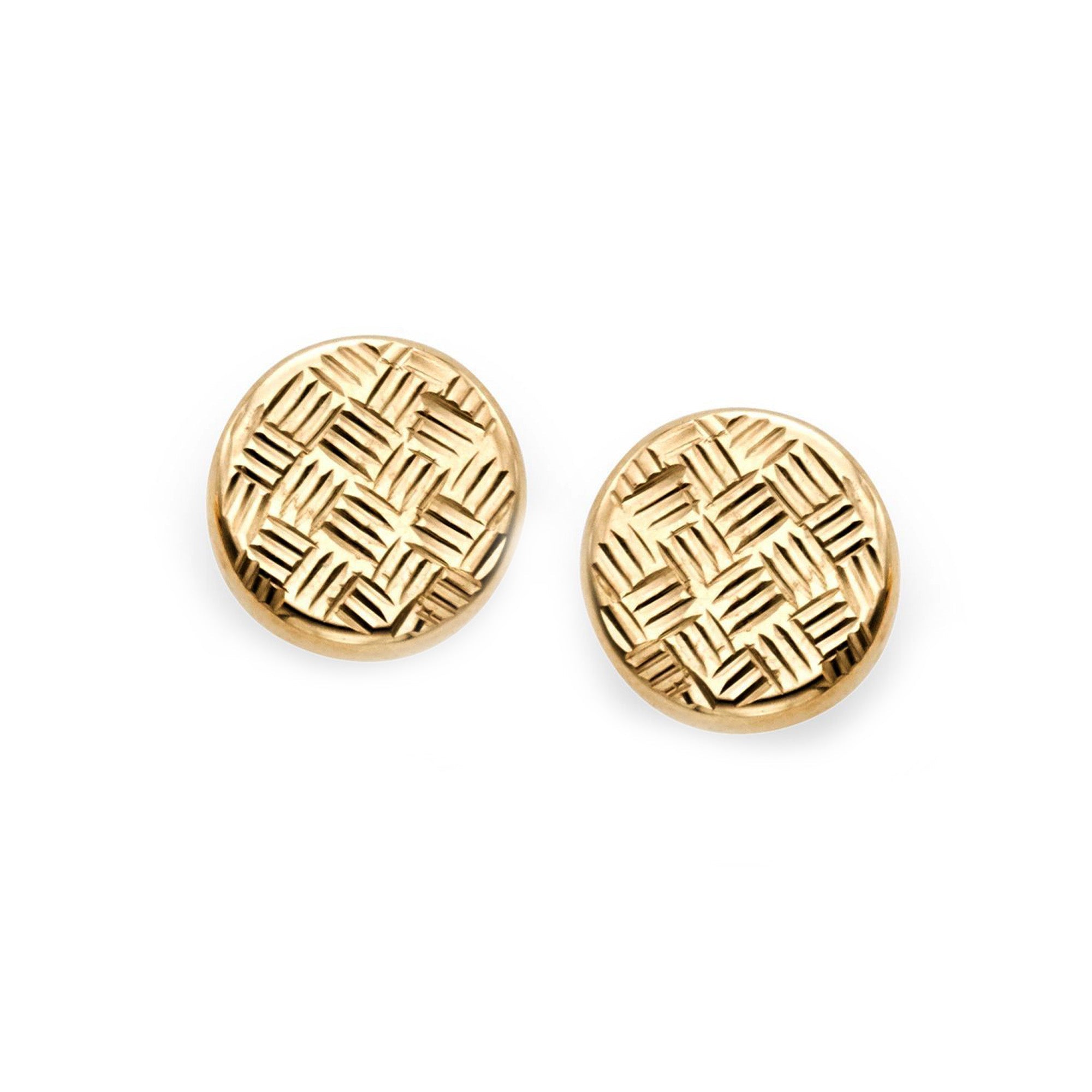 14k Yellow Diamond Cut Gold Round Stud Earrings - JewelryAffairs