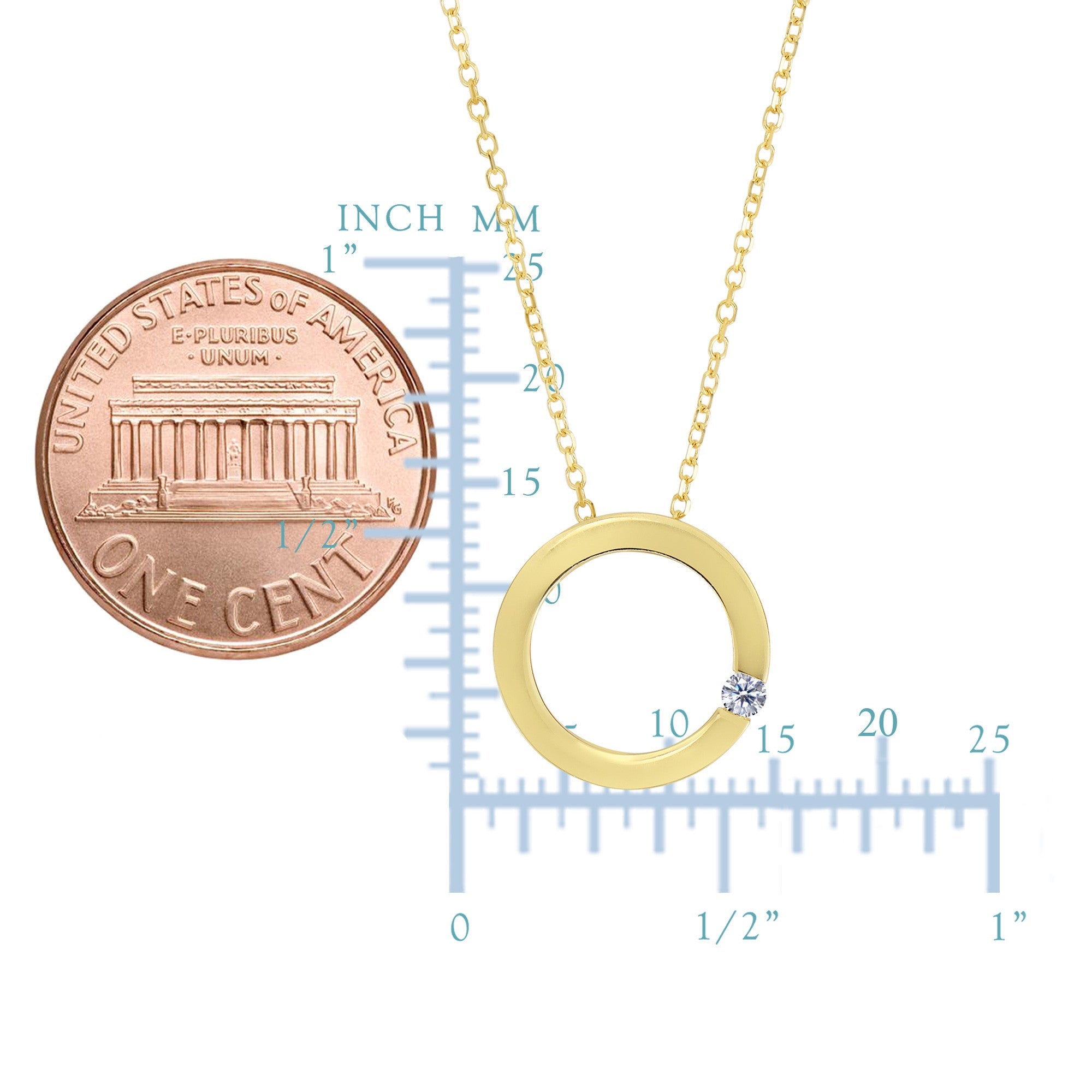 14k Yellow Gold 0.03Ct Diamond Open Square Necklace - 18 Inch
