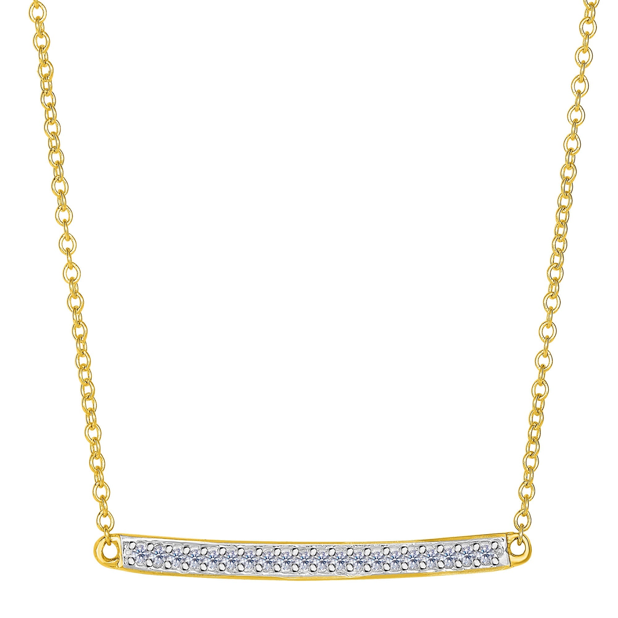 14k Yellow Gold 0.12Ct Diamond Bar Necklace - 18 Inch