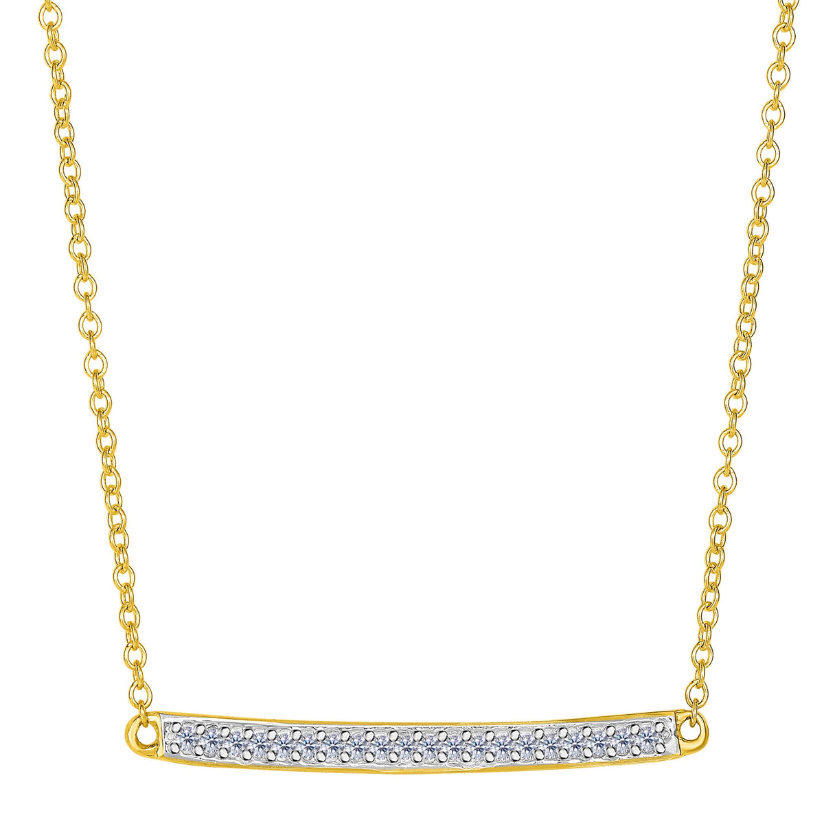 14k Yellow Gold 0.12Ct Diamond Bar Necklace - 18 Inch