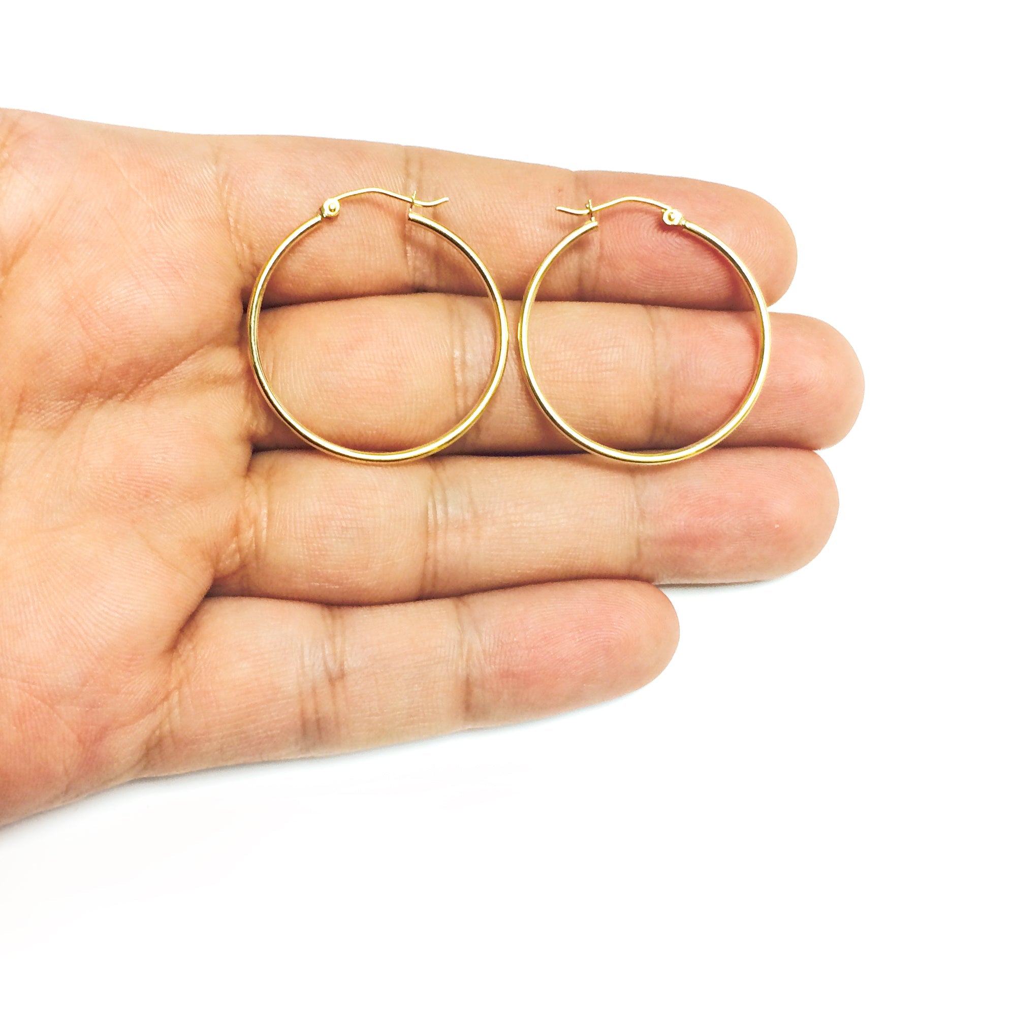 14k Yellow Gold 1.5mm Shiny Round Tube Hoop Earrings