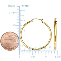 14K Yellow Gold 2MM Shiny Round Tube Hoop Earrings