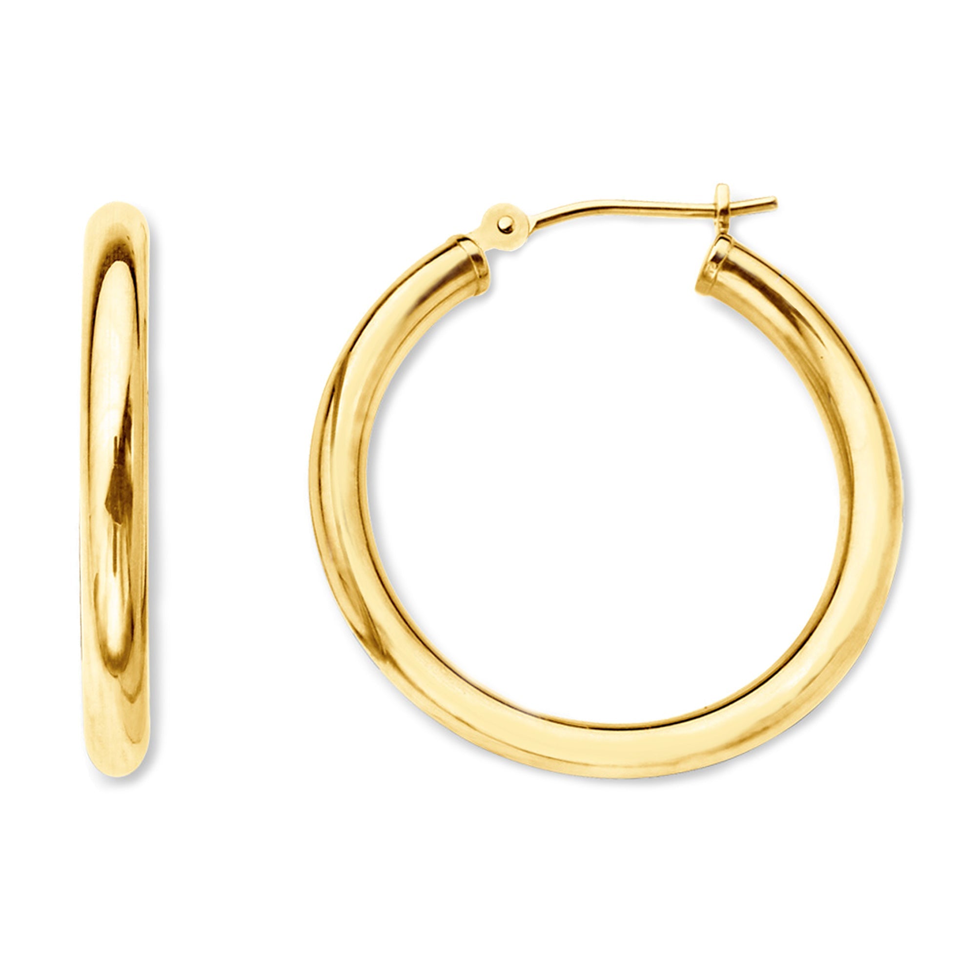 14K Yellow Gold 2MM Shiny Round Tube Hoop Earrings