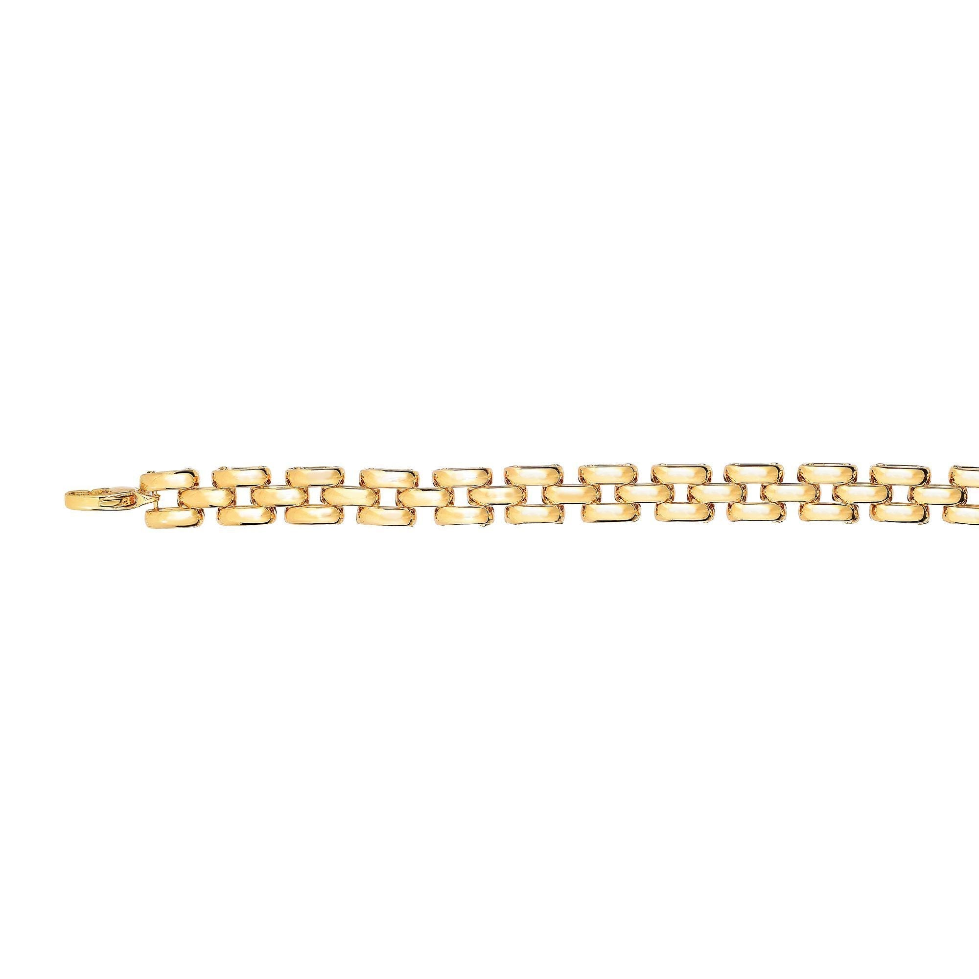 14k Yellow Gold 3 Row Panther Link Fancy Bracelet, 8" - JewelryAffairs