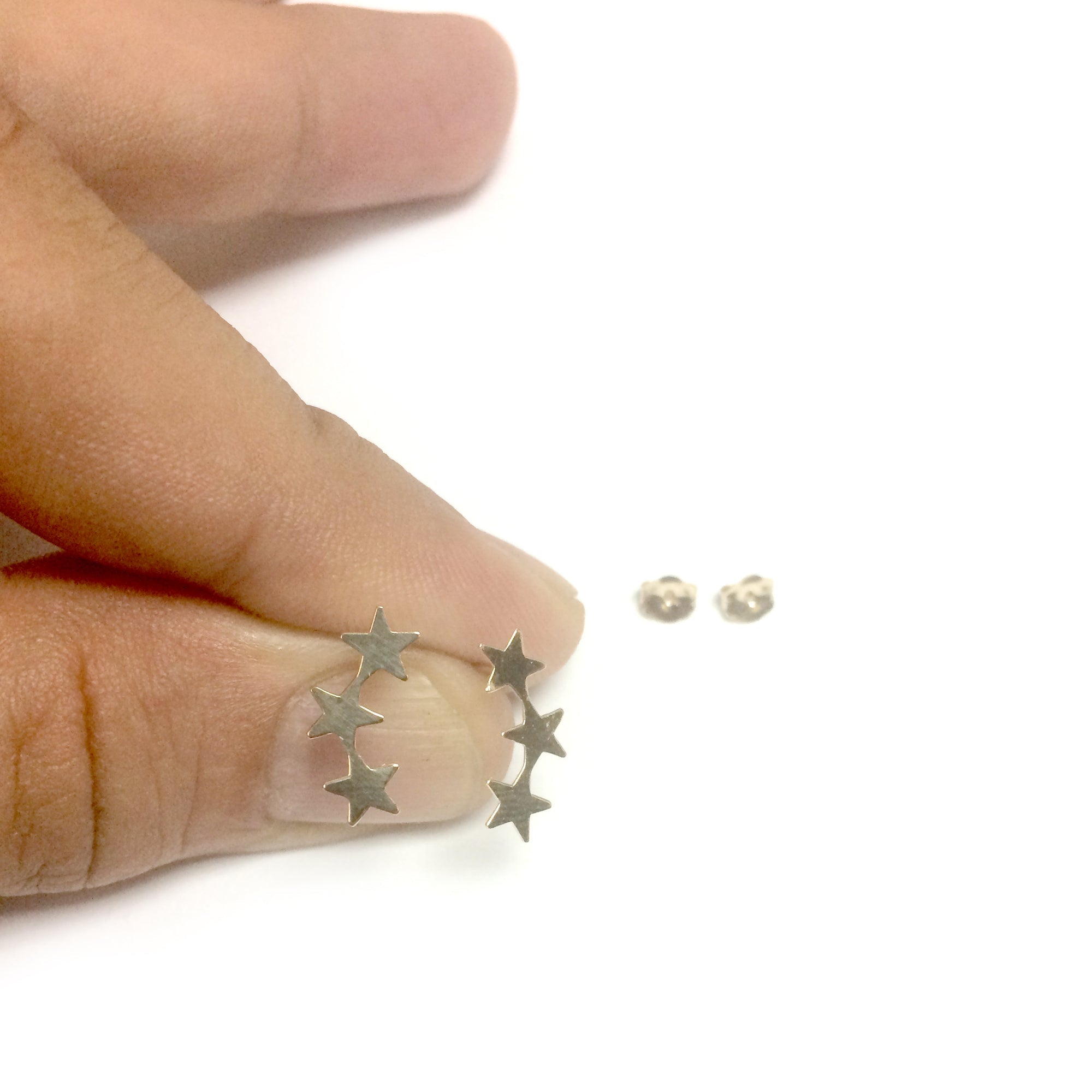 14K Yellow Gold 3 Star Climber Stud Earrings - JewelryAffairs