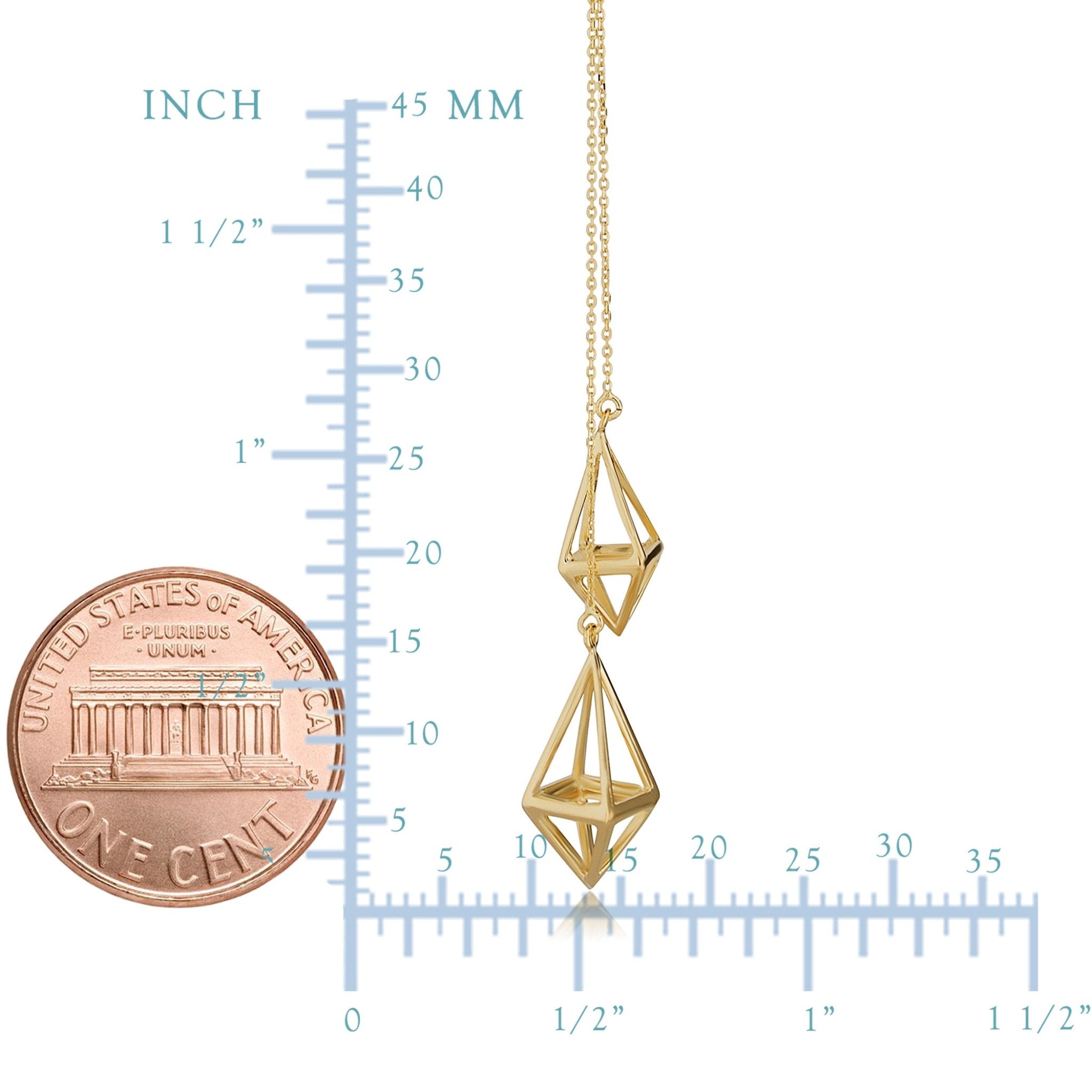 14k Yellow Gold 3D Diamond Cage Drop Adjustable Necklace, 18"