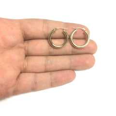 14K Yellow Gold 3MM Shiny Round Tube Hoop Earrings