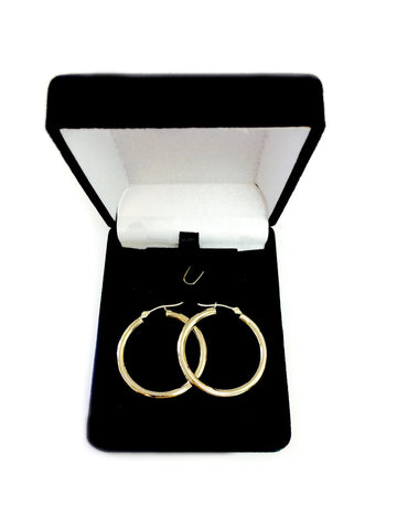 14K Yellow Gold 3MM Shiny Round Tube Hoop Earrings