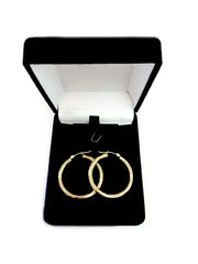 14K Yellow Gold 3MM Shiny Round Tube Hoop Earrings