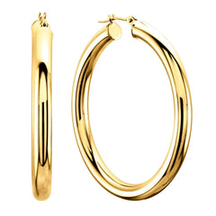 14K Yellow Gold 4MM Shiny Round Tube Hoop Earrings