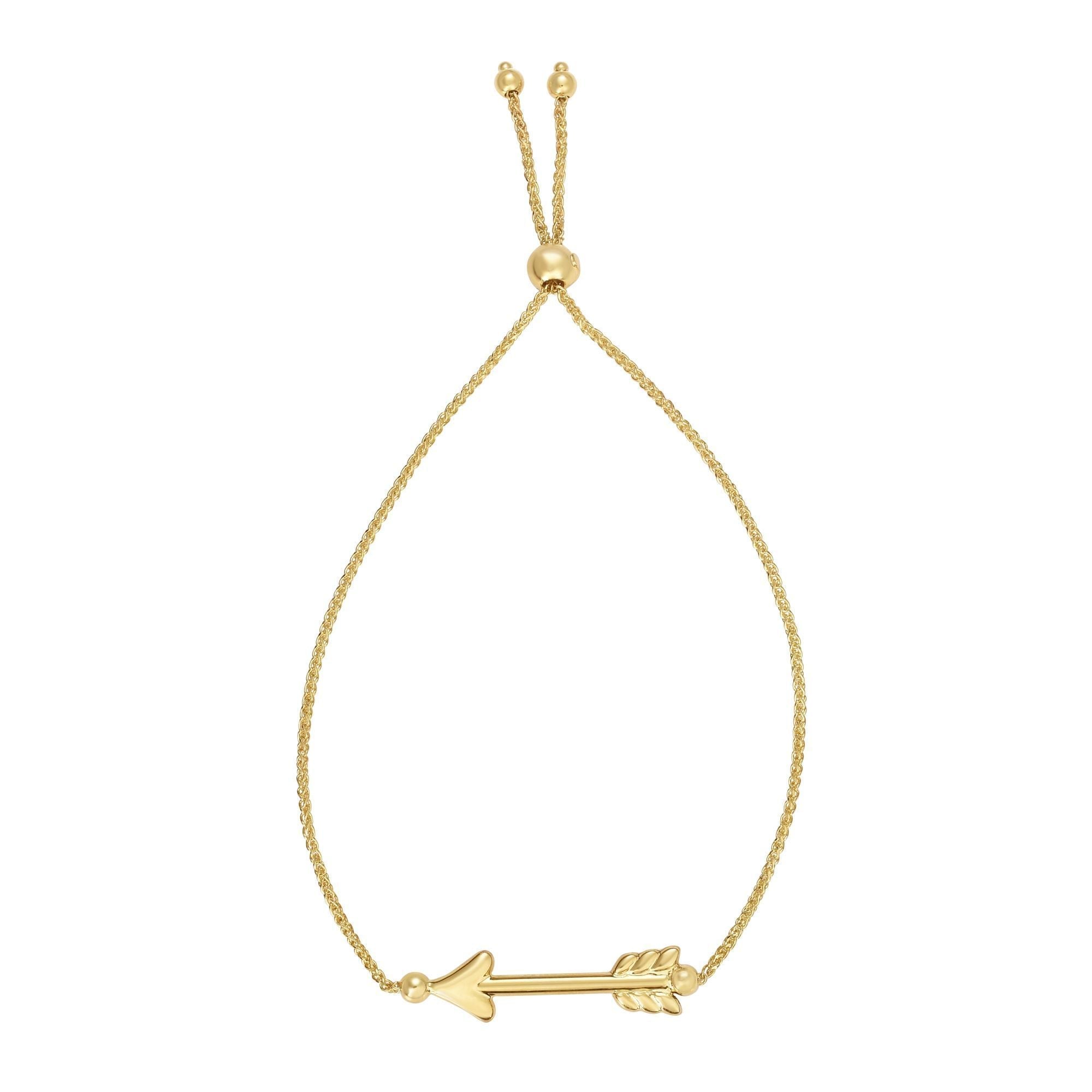 14k Yellow Gold Adjustable Arrow Charm Bolo Bracelet, 9.25" - JewelryAffairs