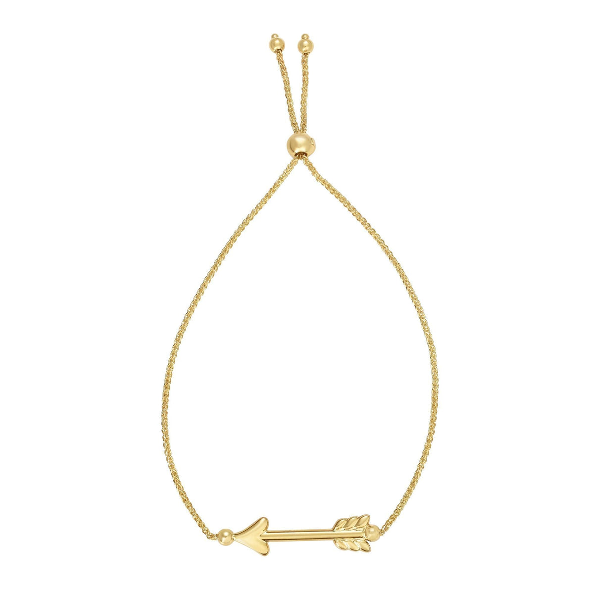 14k Yellow Gold Adjustable Arrow Charm Bolo Bracelet, 9.25" - JewelryAffairs