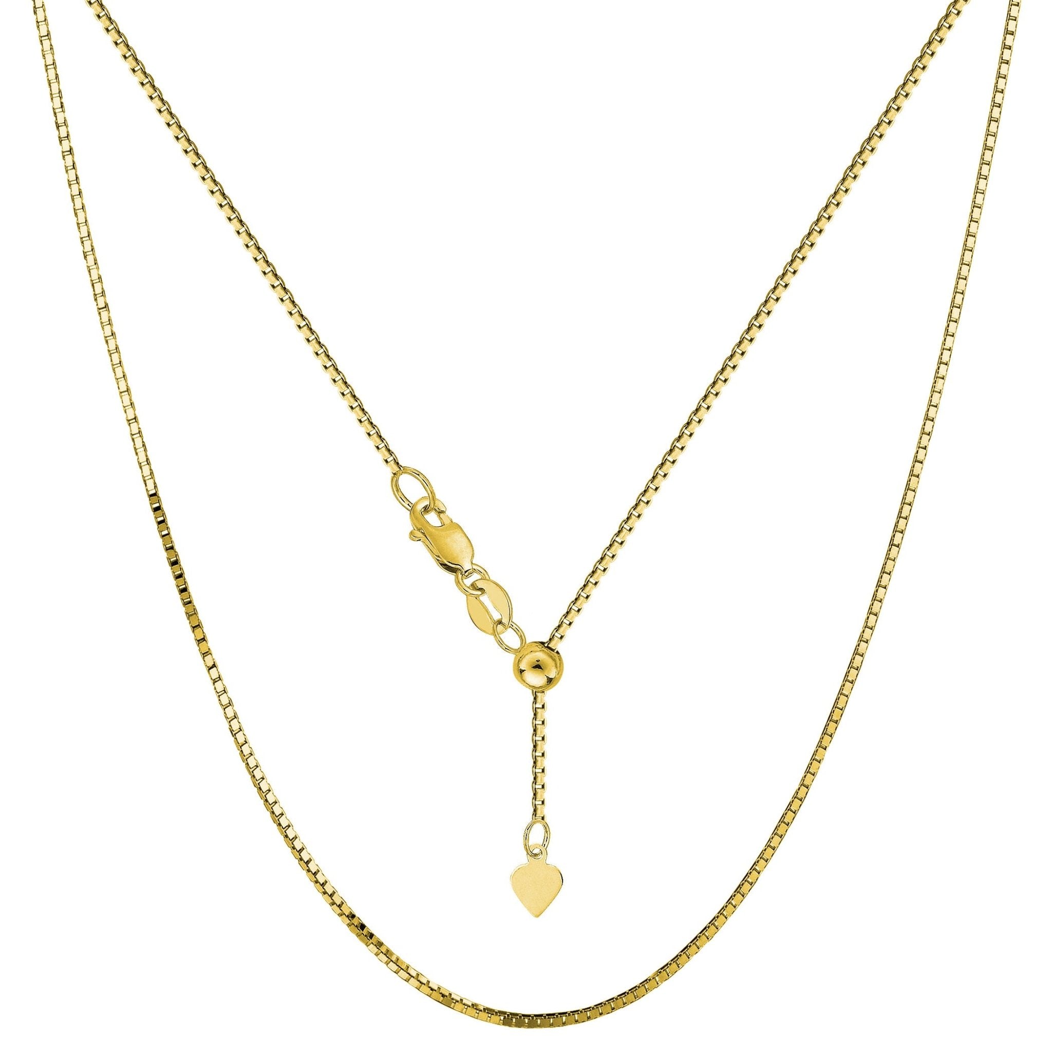 14k Yellow Gold Adjustable Box Chain Necklace, 0.85mm, 30" - JewelryAffairs