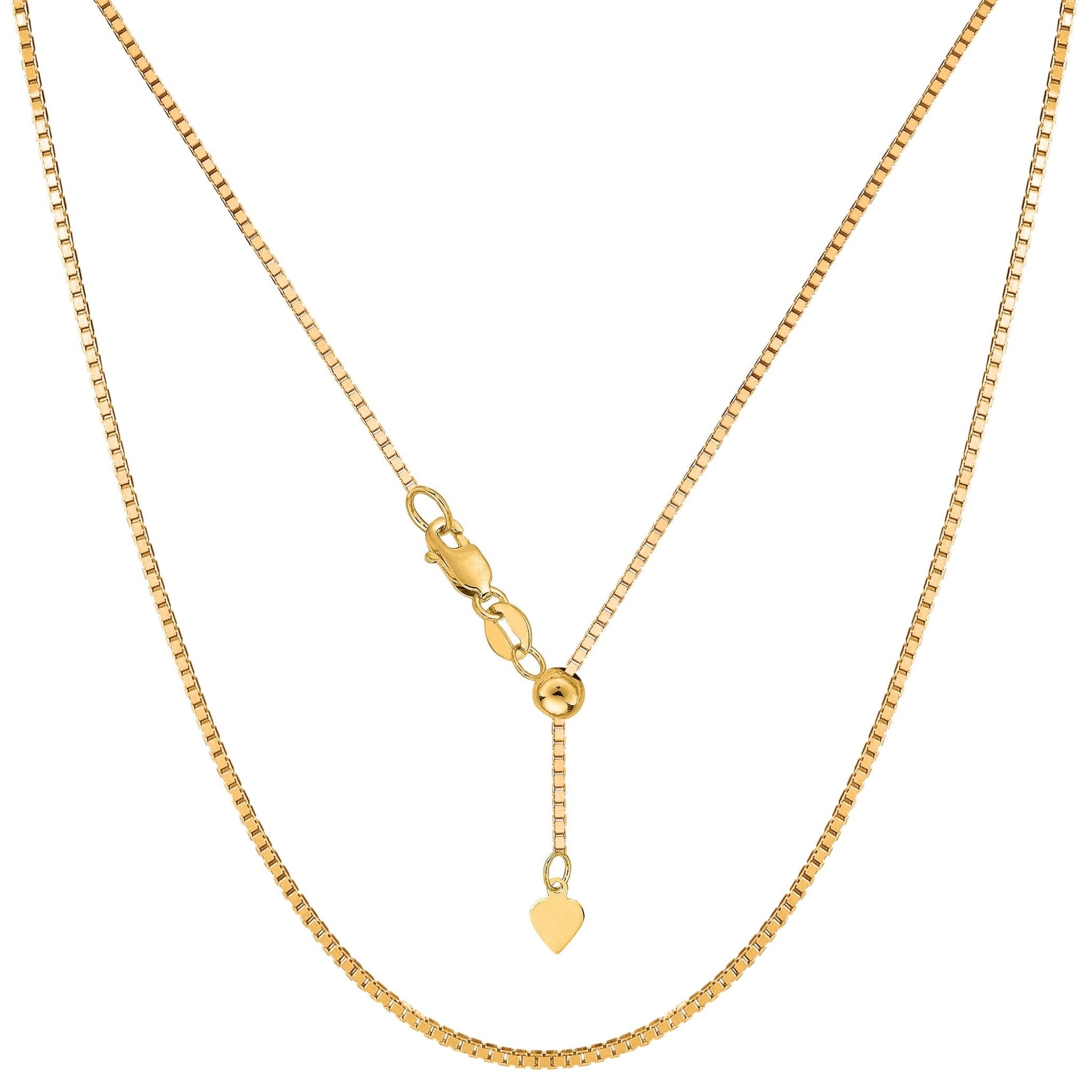 14k Yellow Gold Adjustable Box Chain Necklace, 1.15mm, 22" - JewelryAffairs
