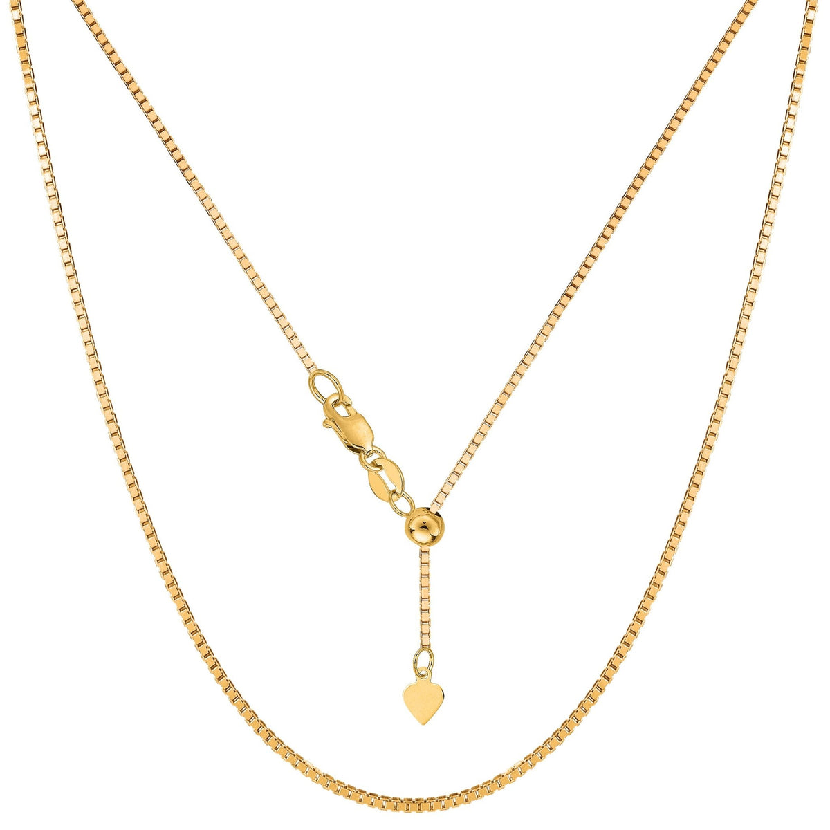 14k Yellow Gold Adjustable Box Chain Necklace, 1.15mm, 22" - JewelryAffairs