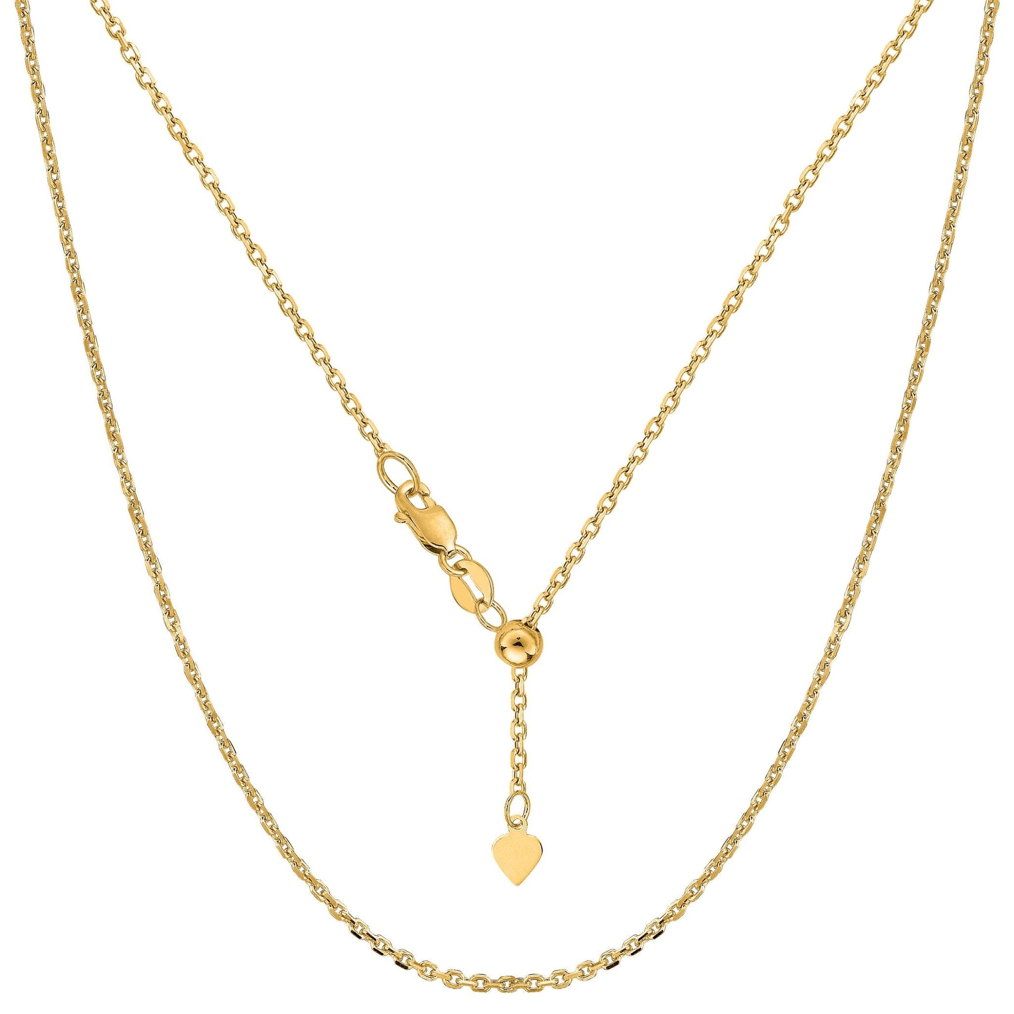 14k Yellow Gold Adjustable Cable Chain Necklace, 0.9mm, 22" - JewelryAffairs